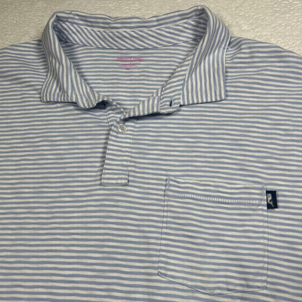 Vineyard Vines Island Polo Shirt Striped Mens XL Blue White Pocket Short Sleeve